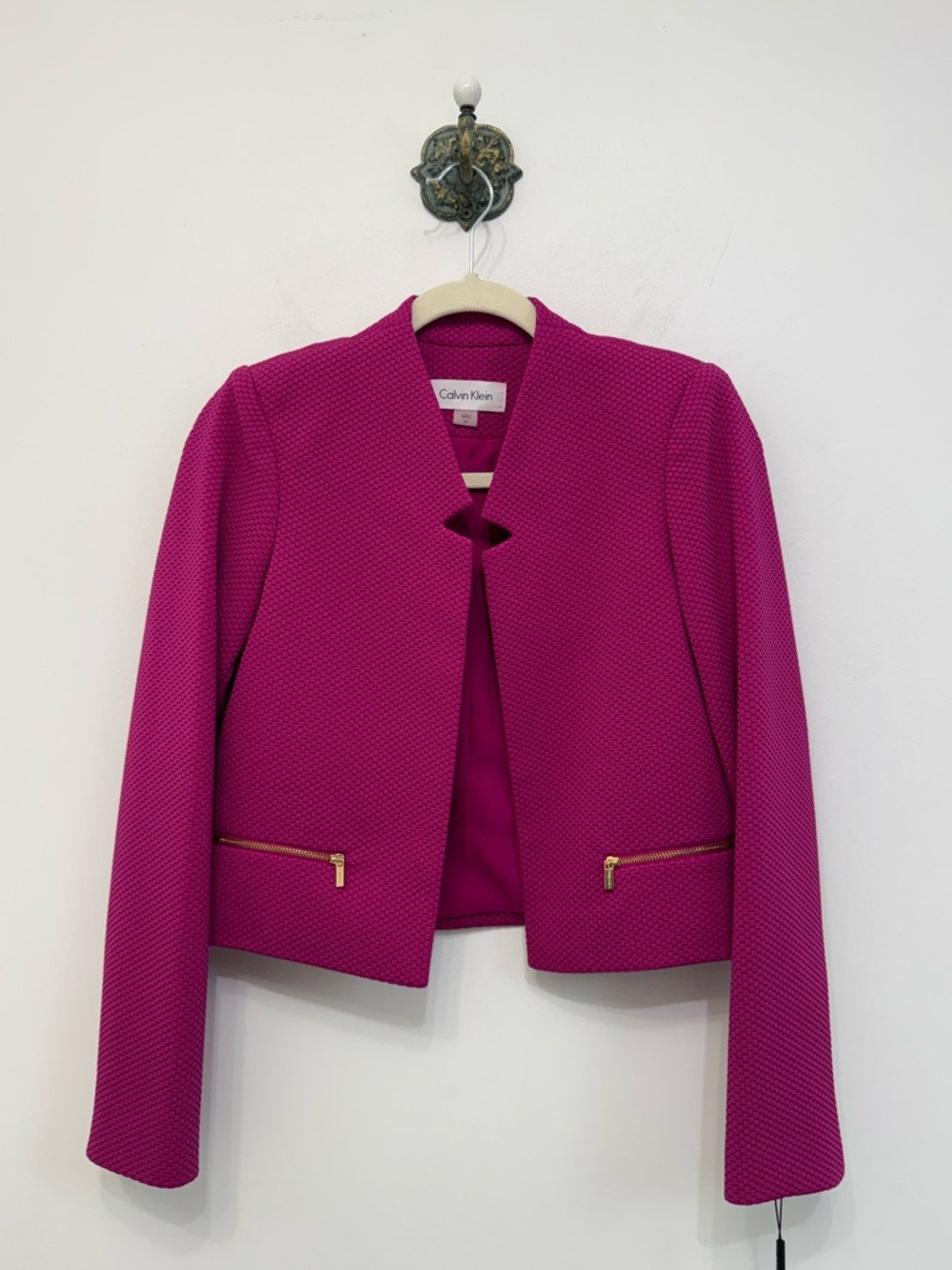 Calvin Klein Textured Fuschia Pink Open Front Blazer Jacket Women's 6 Petite NWT